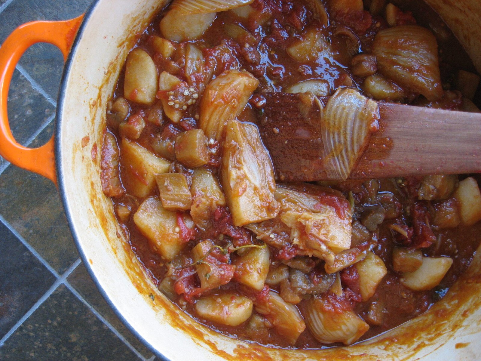 Eggplant and Fennel Stew Braised in Red Wine