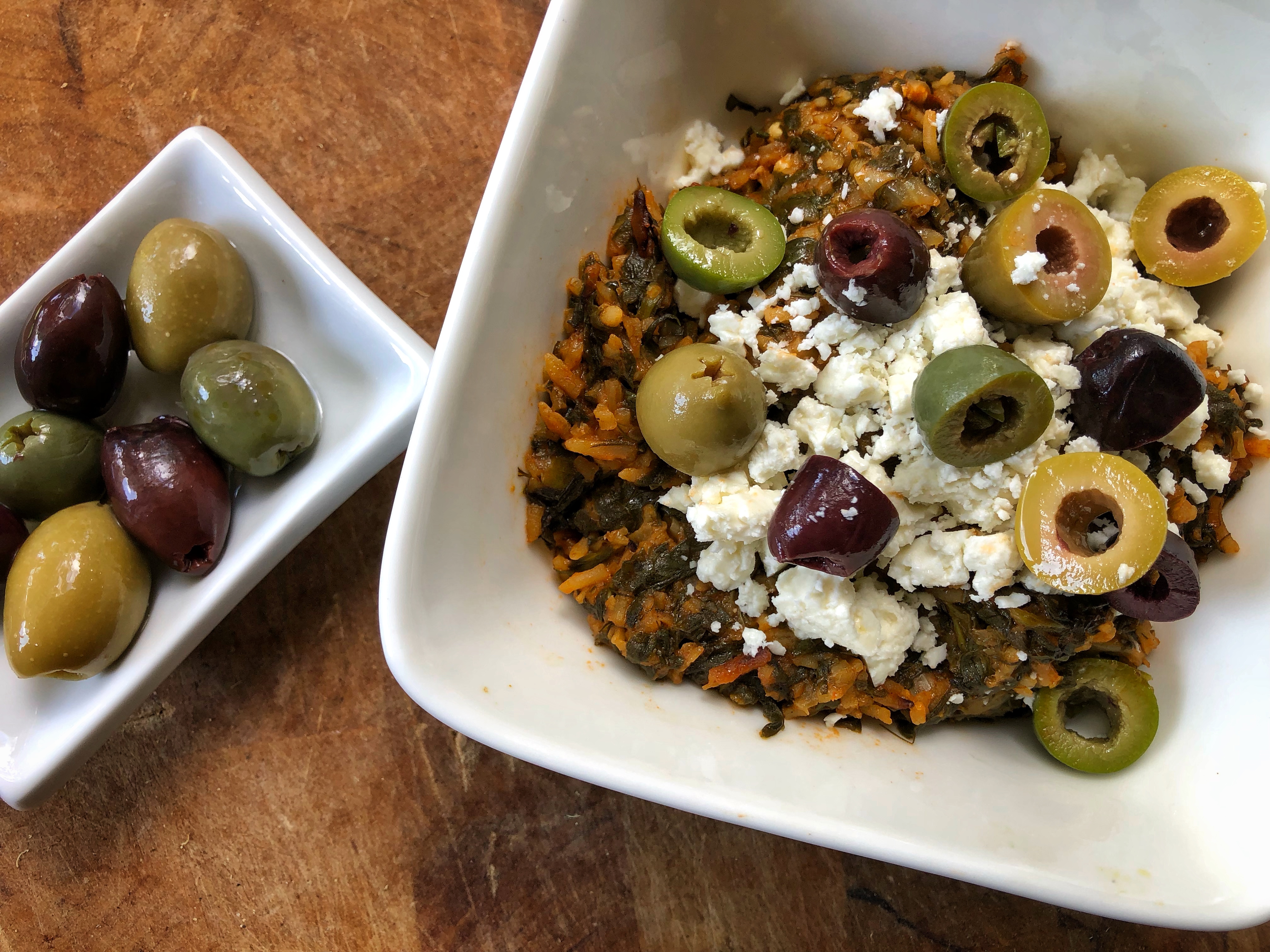 Greek Spinach Rice with Dill, Feta & Olives