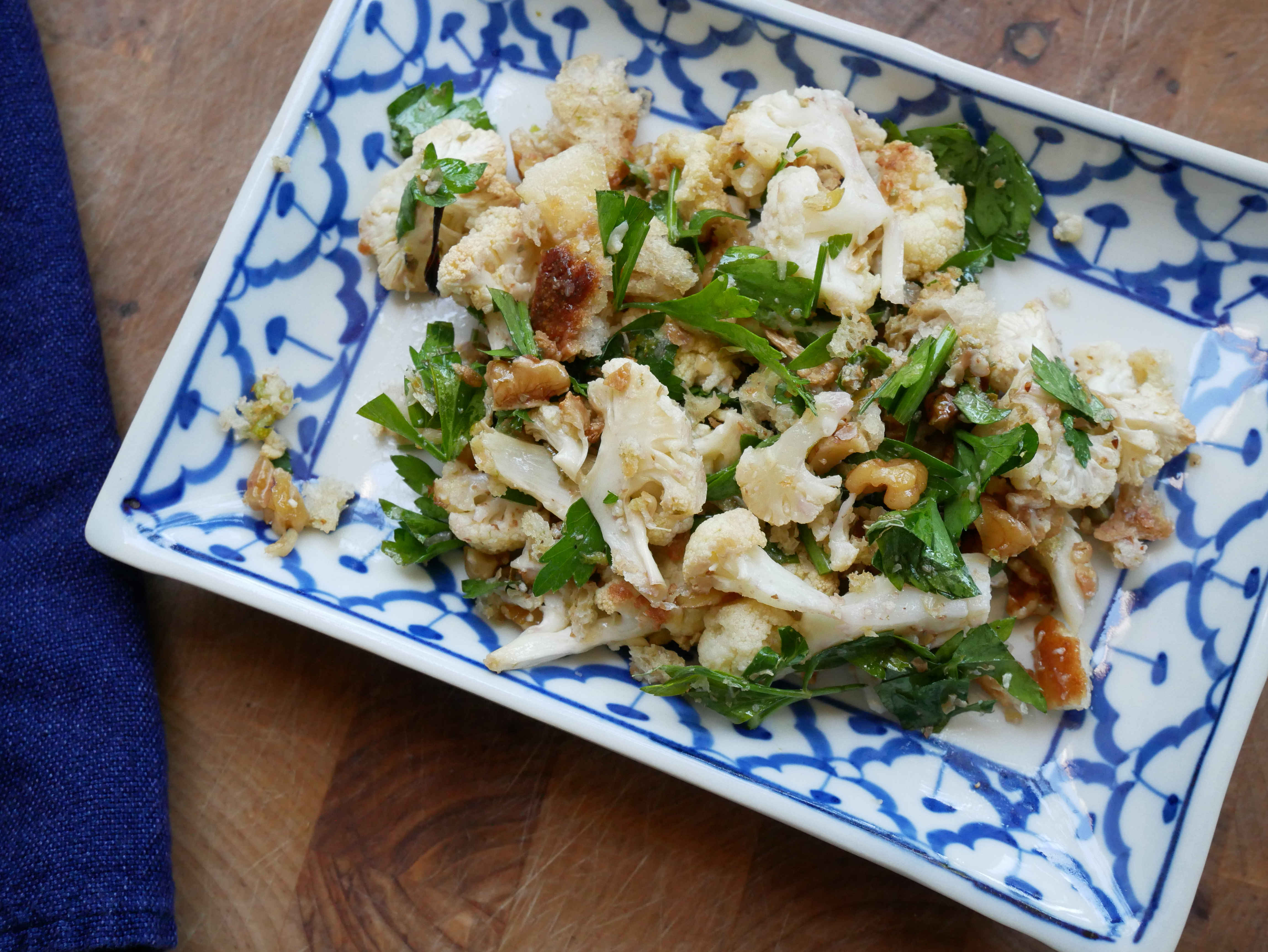 Roasted Cauliflower with Crunchy Lemon-Garlic Breadcrumbs and Caper Vinaigrette