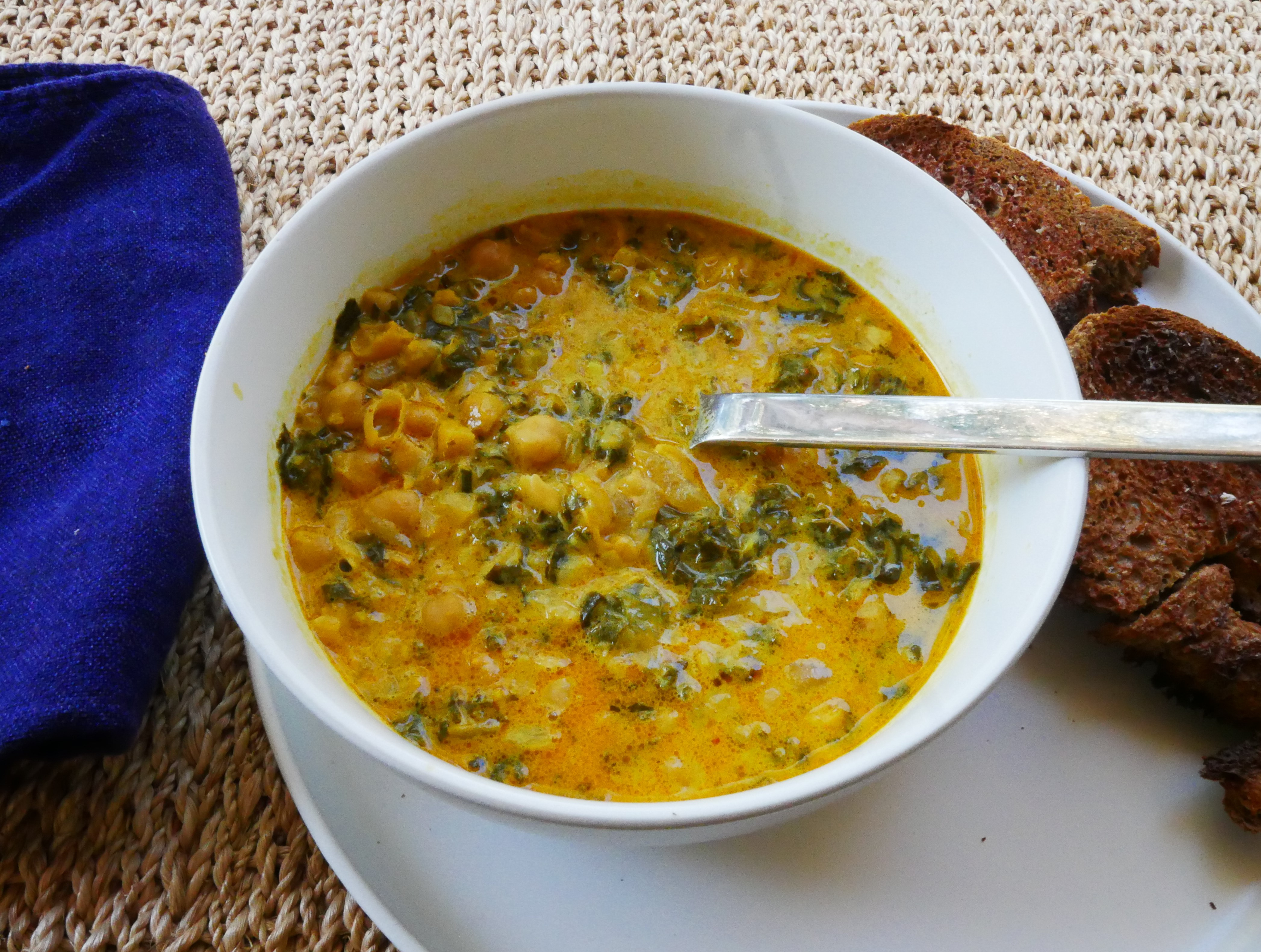 Simple Chickpea Coconut Stew with Ginger, Turmeric & Kale