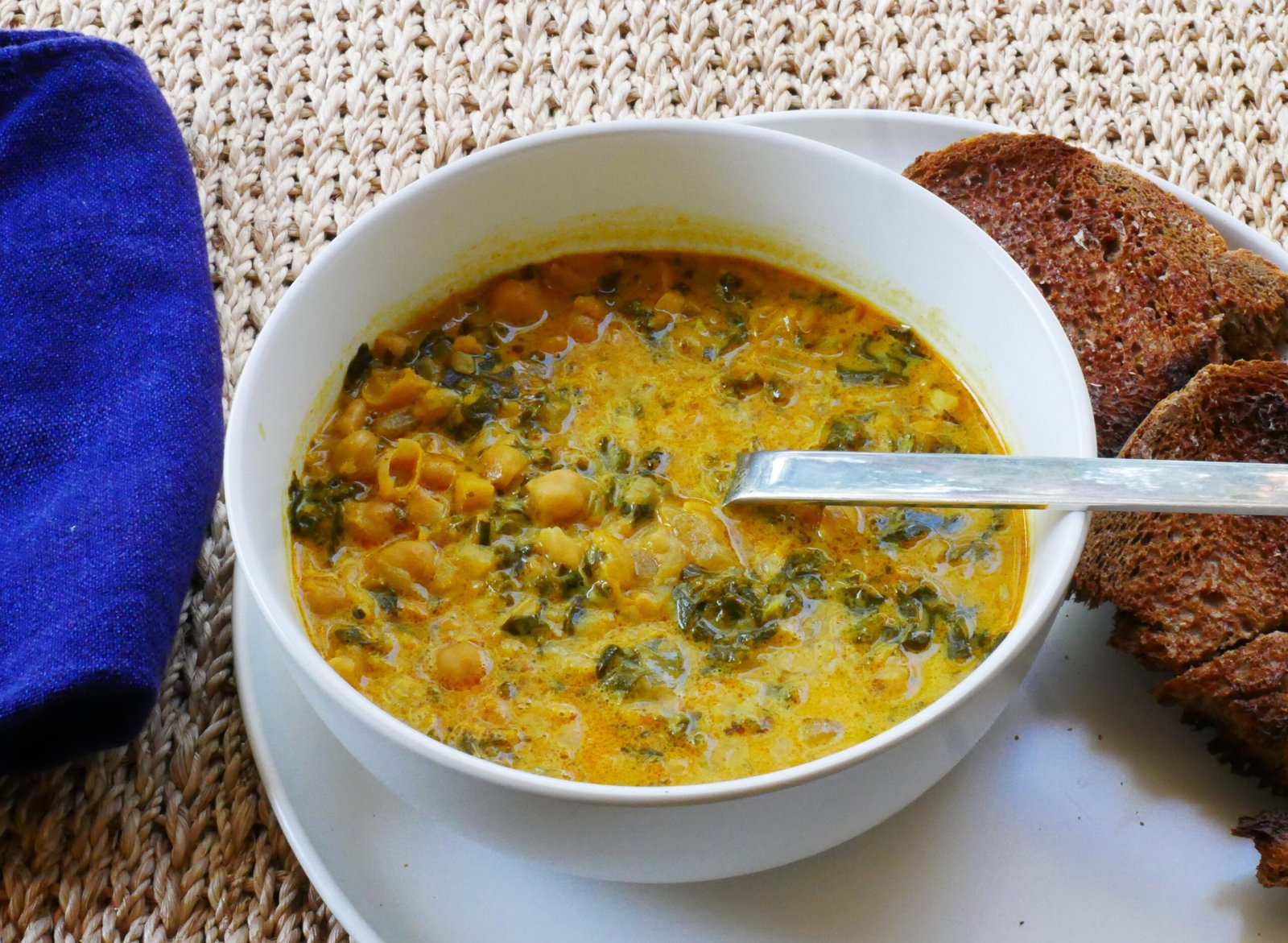 Simple Chickpea Coconut Stew with Ginger, Turmeric & Kale